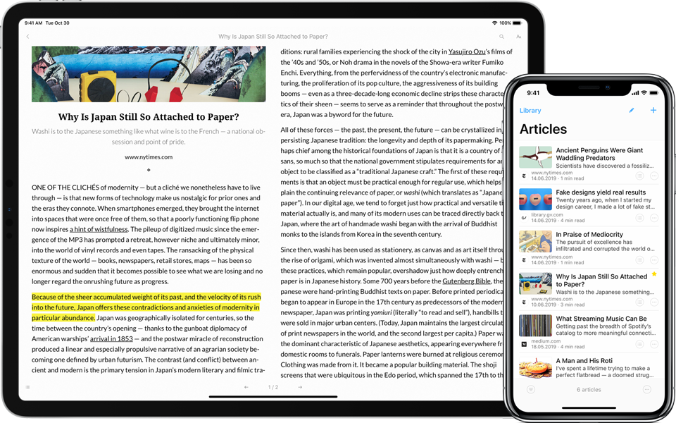 Articles + App for iPhone and iPad